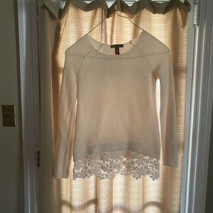 Cream sweater with lace bottom